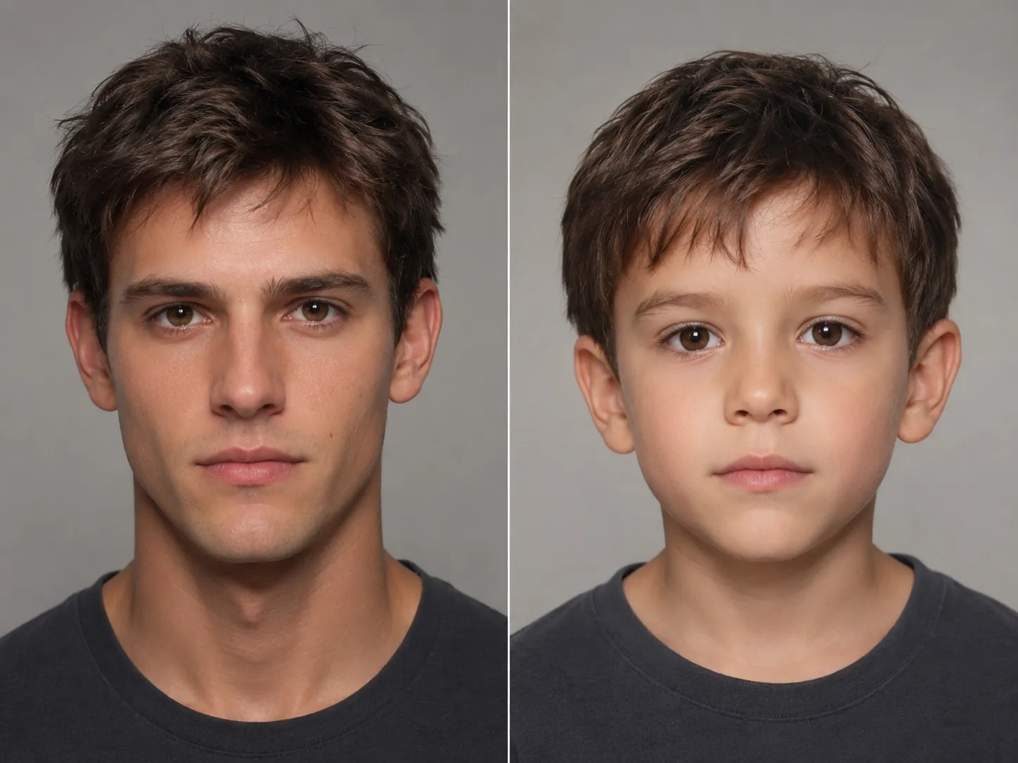 AI age regression result showing an adult restored to a realistic childhood portrait