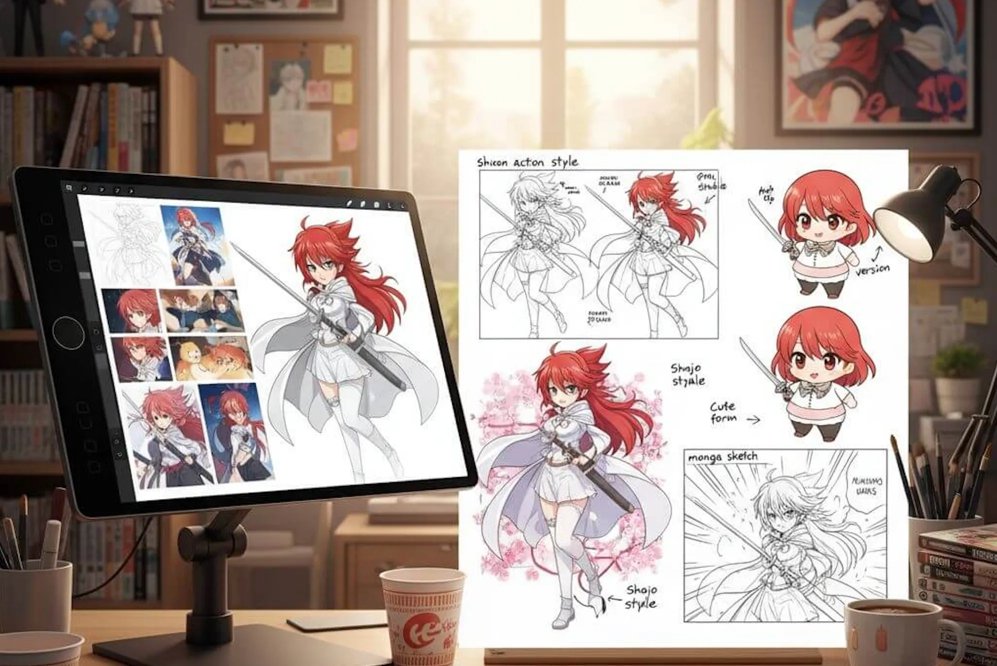 AI anime generator showcasing diverse anime styles from chibi to cyberpunk to fantasy