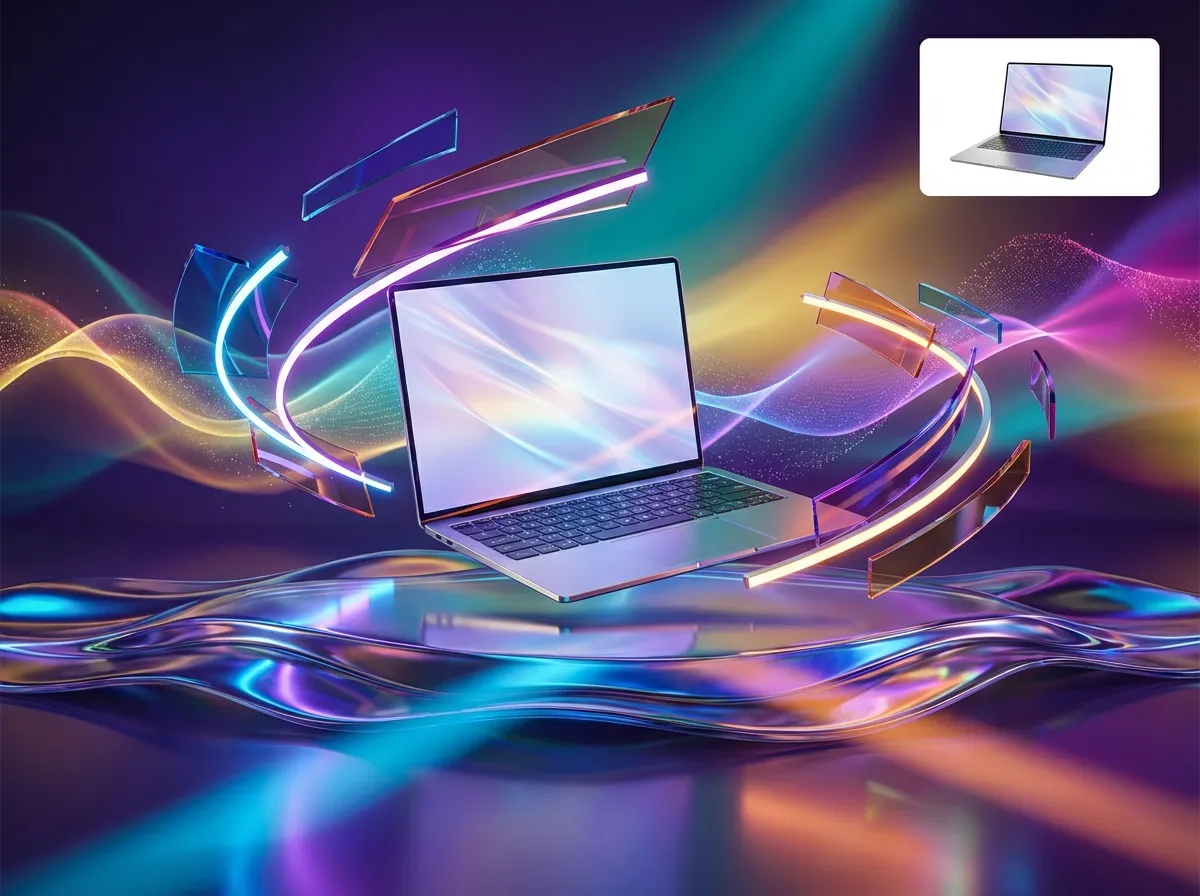 AI background generator marketing example — product with colorful abstract gradient background