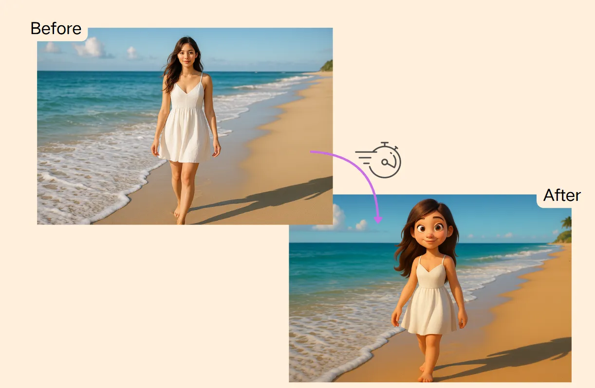 3D Pixar-style cartoon character with cinematic lighting created by AI cartoon generator