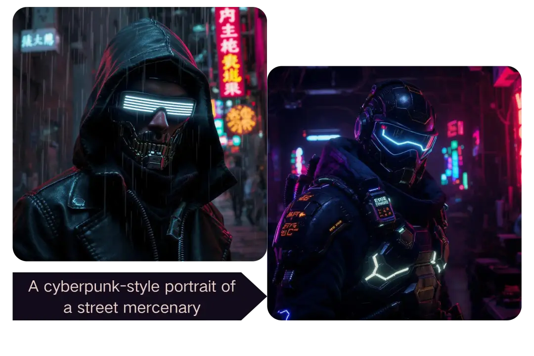 AI-generated sci-fi and cyberpunk character concept art with futuristic design details