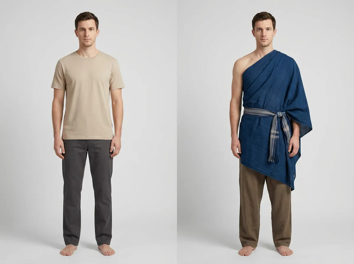 AI clothes changer example showing a themed outfit swap