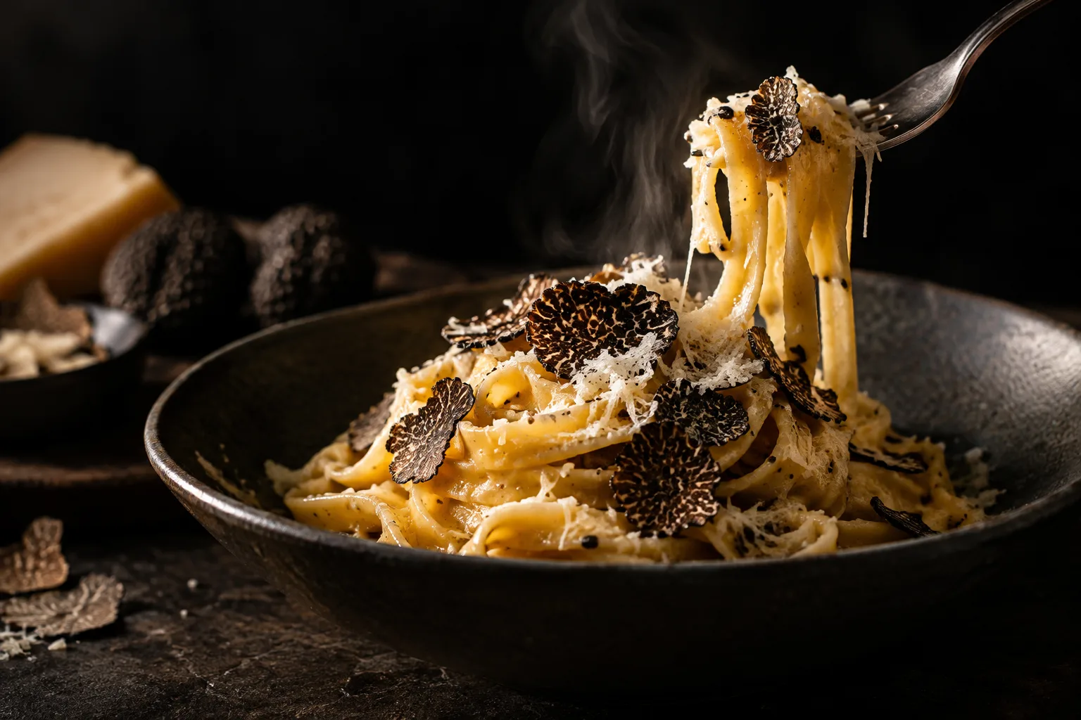 メニューヒーロー · トリュフパスタのクローズアップ