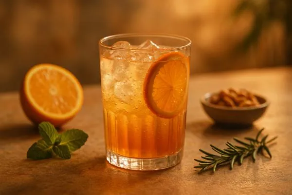 AI Food Generator – café beverage ad with iced caramel latte, coffee beans, and lifestyle props