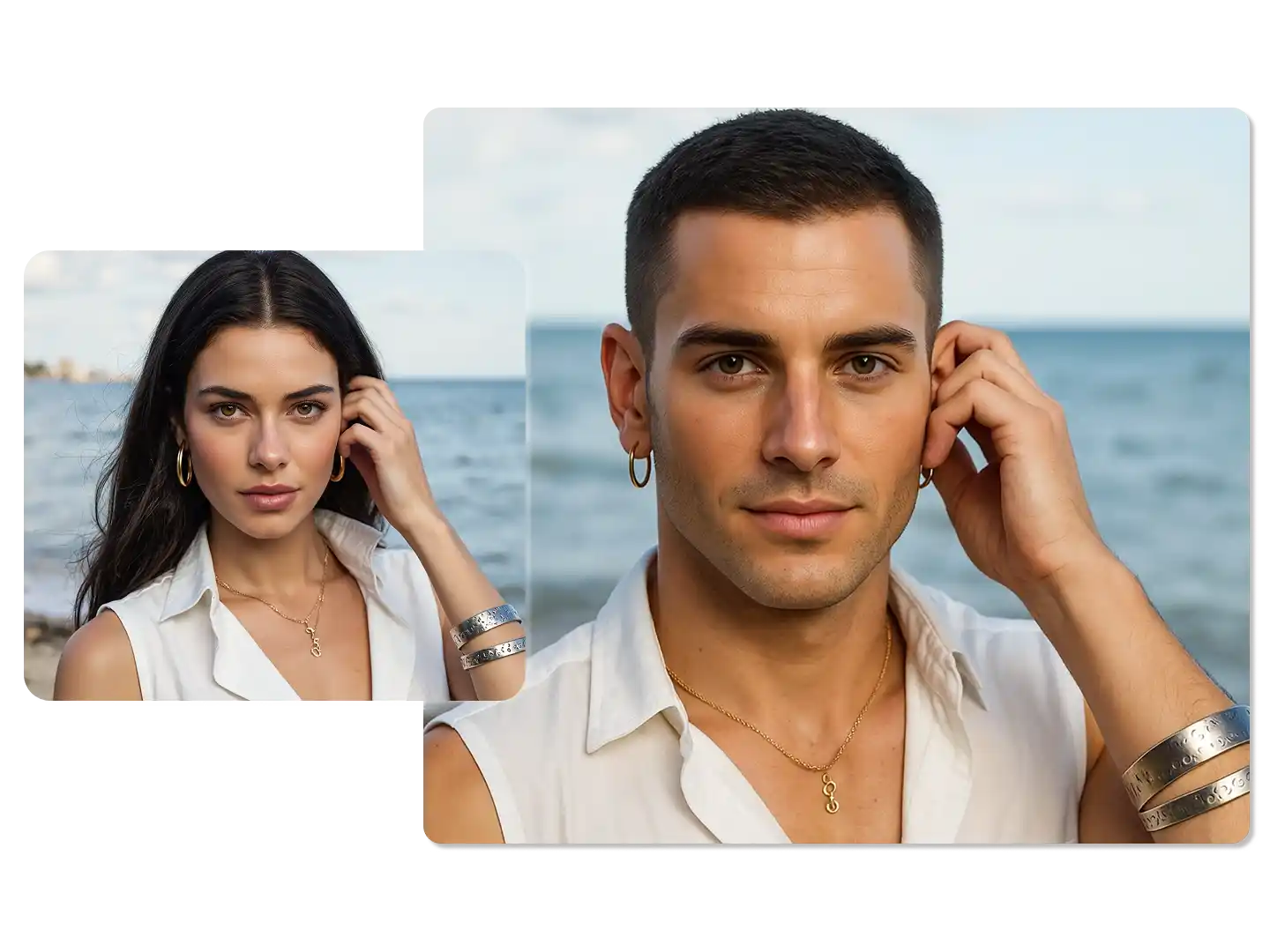 Gender swap IA femme vers homme – portrait studio transformé en une version masculine réaliste