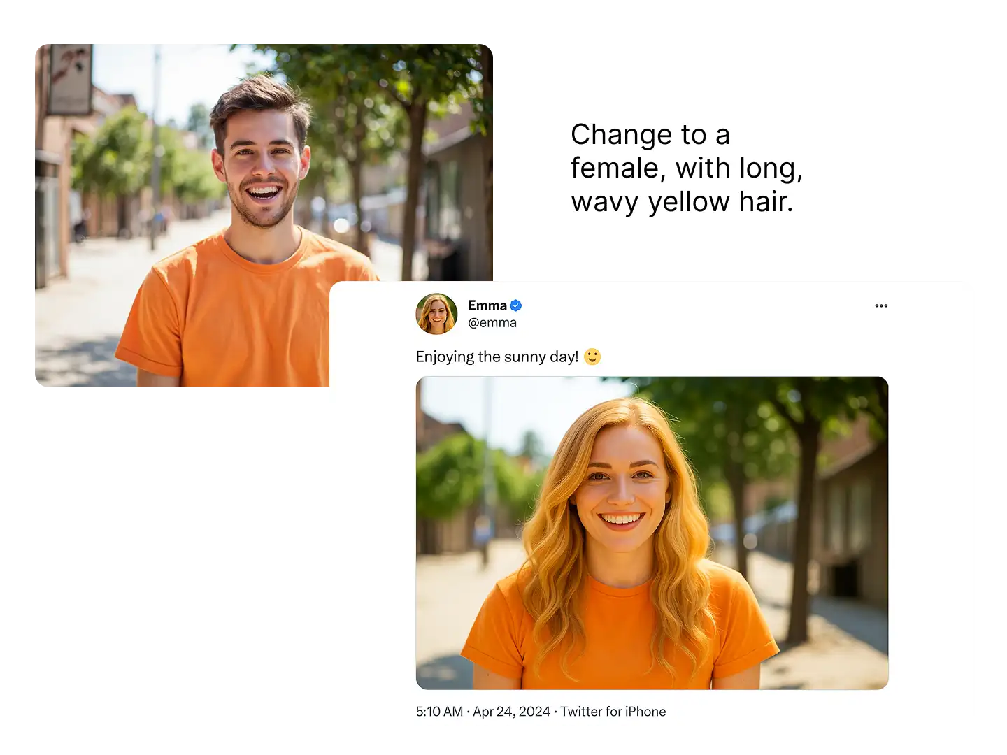 Gender swap IA réseaux sociaux – portrait style Instagram avec changement de genre réaliste
