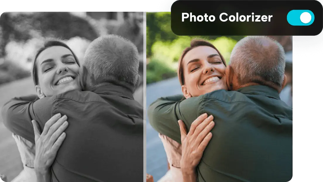 AI image colorizer transforming a black and white photo into vibrant color on Createimg.ai