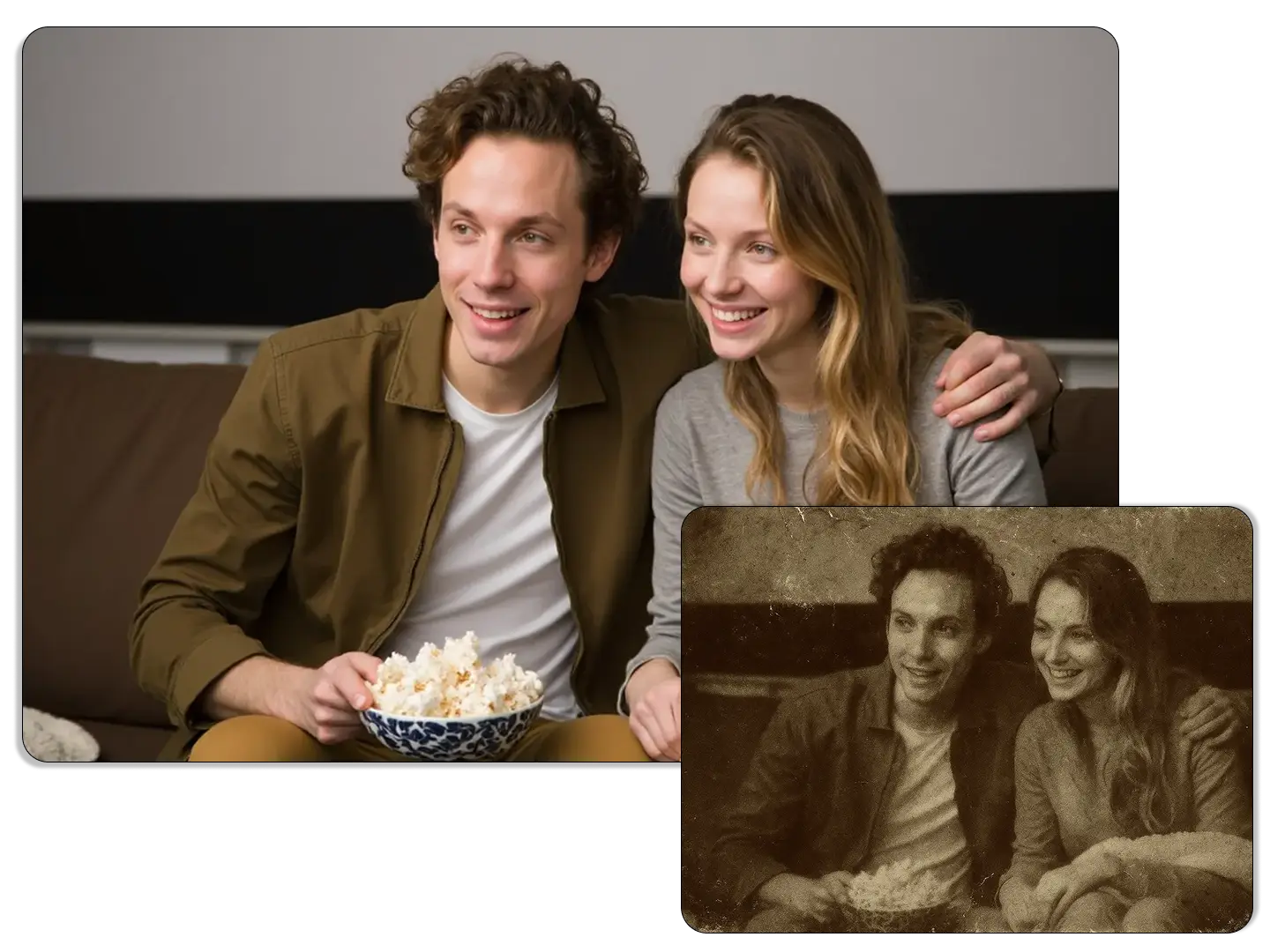 Vintage photo upscaled with AI showing restored clarity and enhanced detail from a low-resolution original