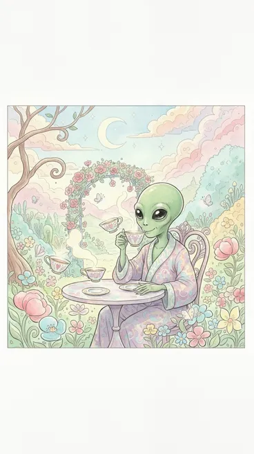 Watercolor Alien Tea
