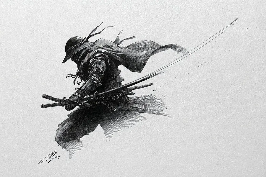 Dessin à l’encre avec lignes d’esquisse