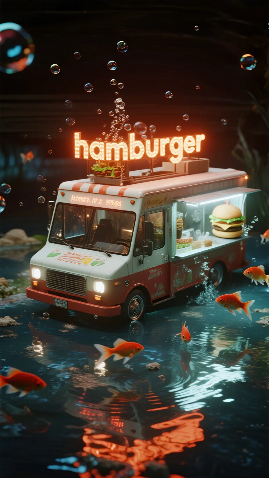 Hamburger Truck – Underwater Neon Scene