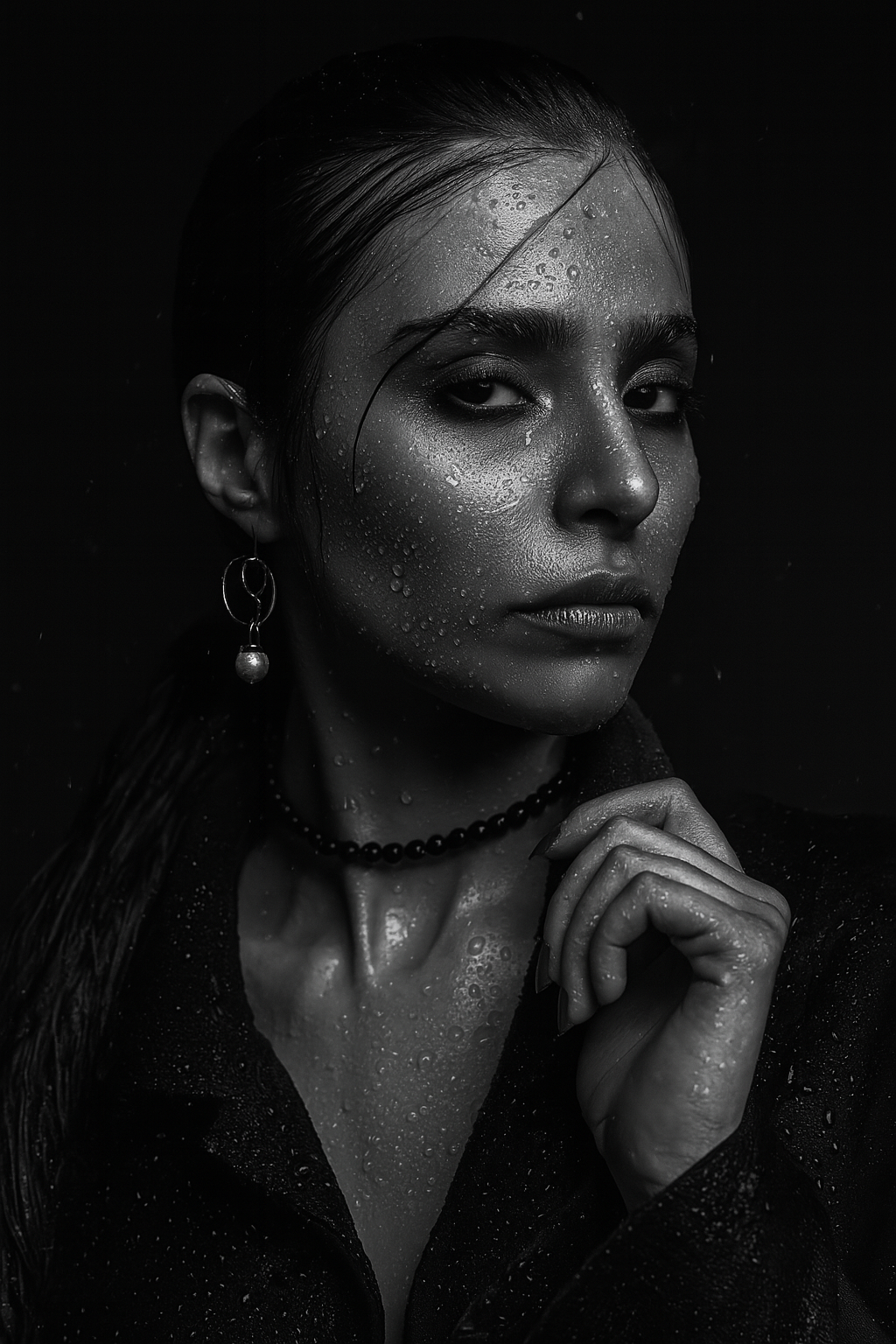 Cinematic Black & White Water Portrait AI Image