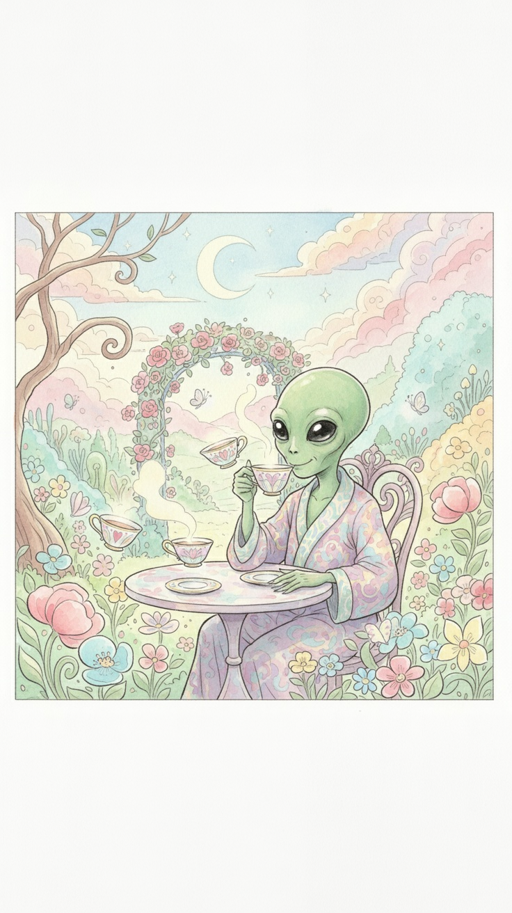 Watercolor Alien Tea