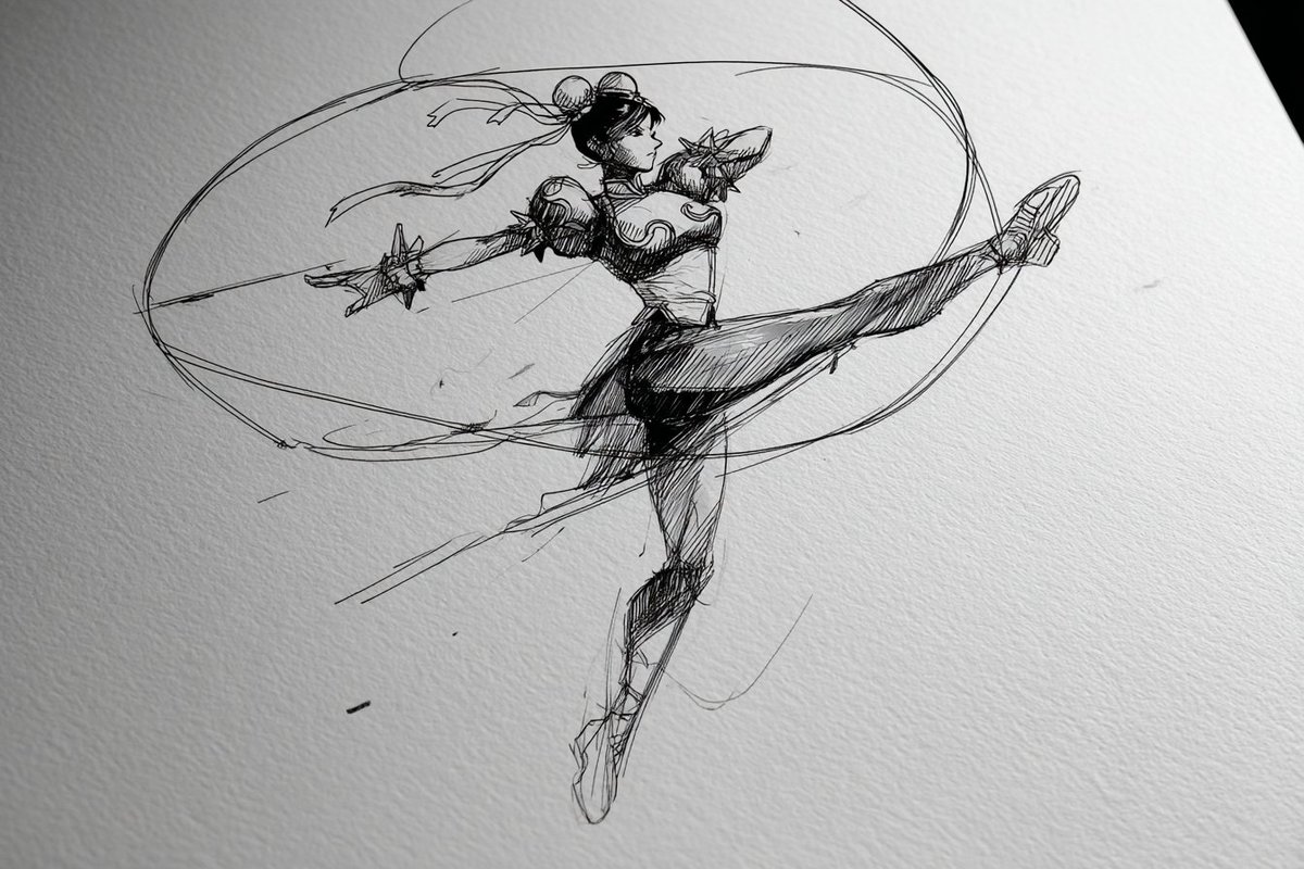 Ink drawing with sketch lines