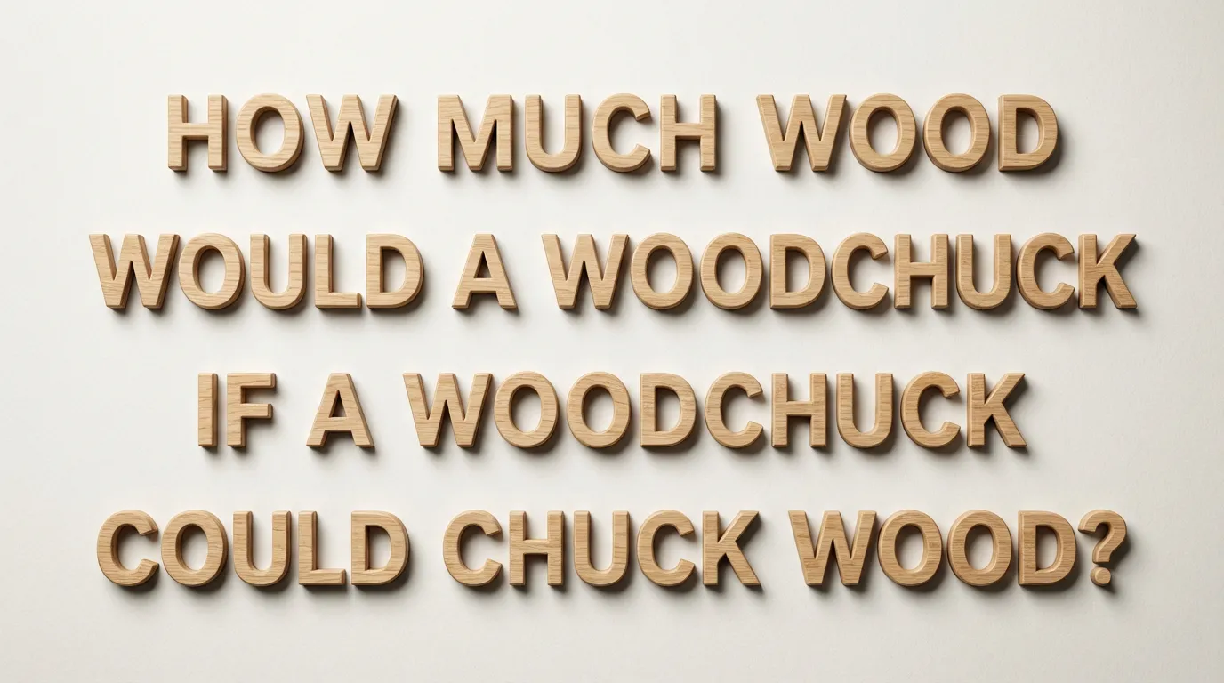 An image that renders the phrase 'How much wood would a woodchuck chuck...' using clearly defined wooden lettering