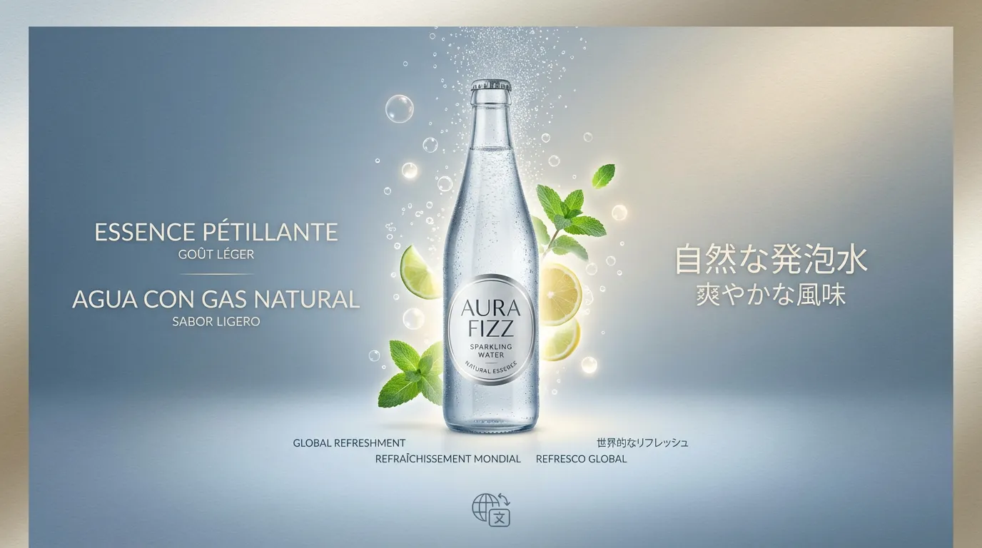 A concept poster for a sparkling water brand named 'Aura Fizz'