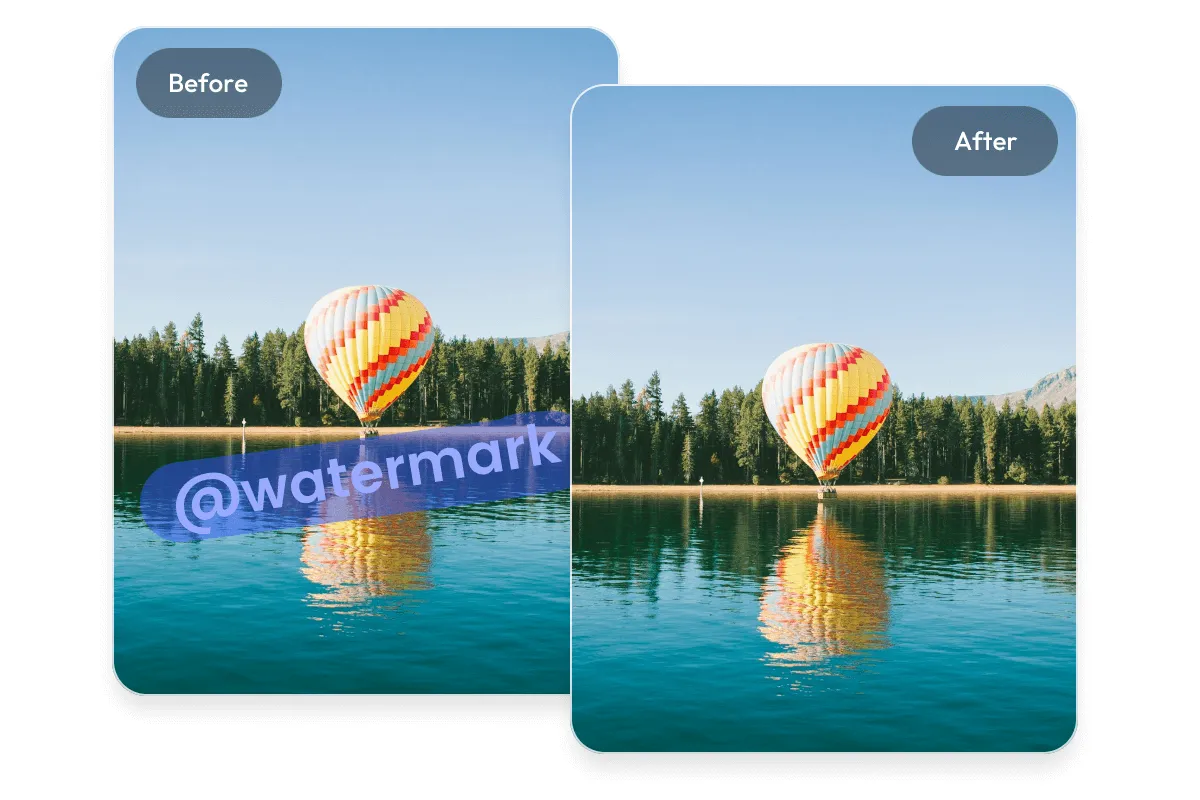 AI object remover erasing a watermark from a landscape photo with seamless results