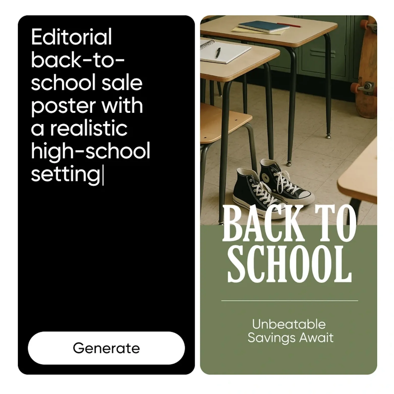 KI-Poster-Generator erstellt ein elegantes Produkt-Marketing-Poster aus einer Textbeschreibung