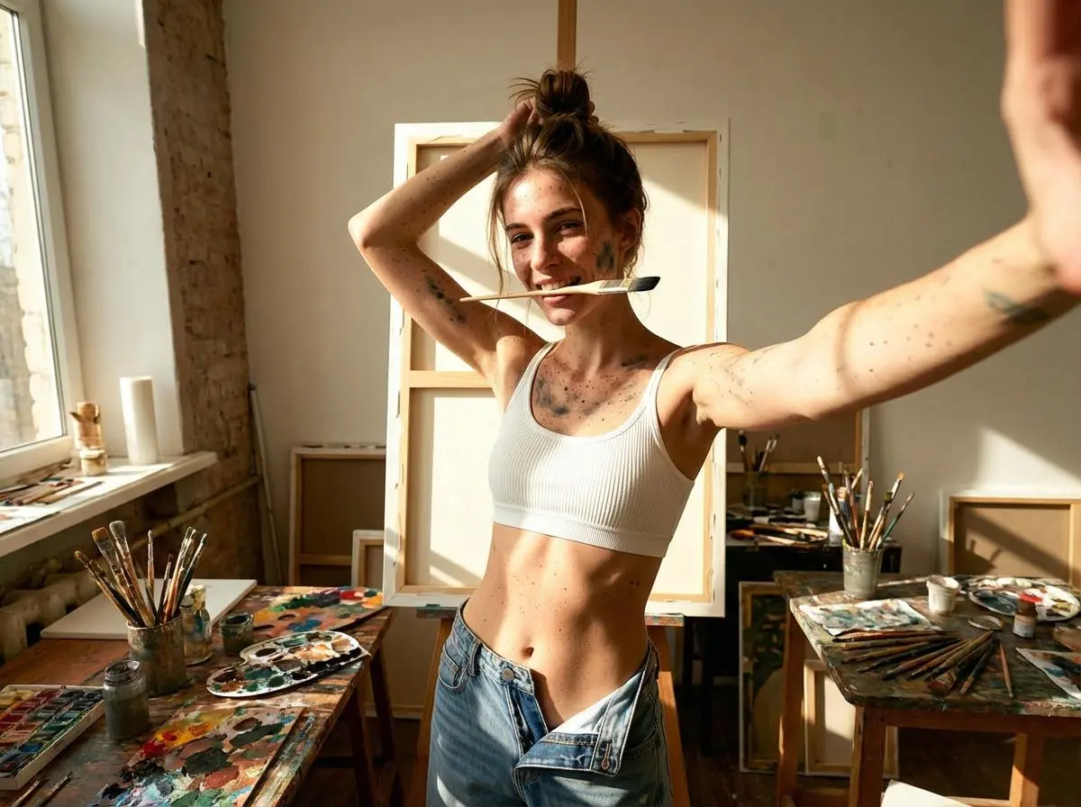 Glamour portrait selfie with dramatic lighting and magazine-quality finish by AI selfie generator