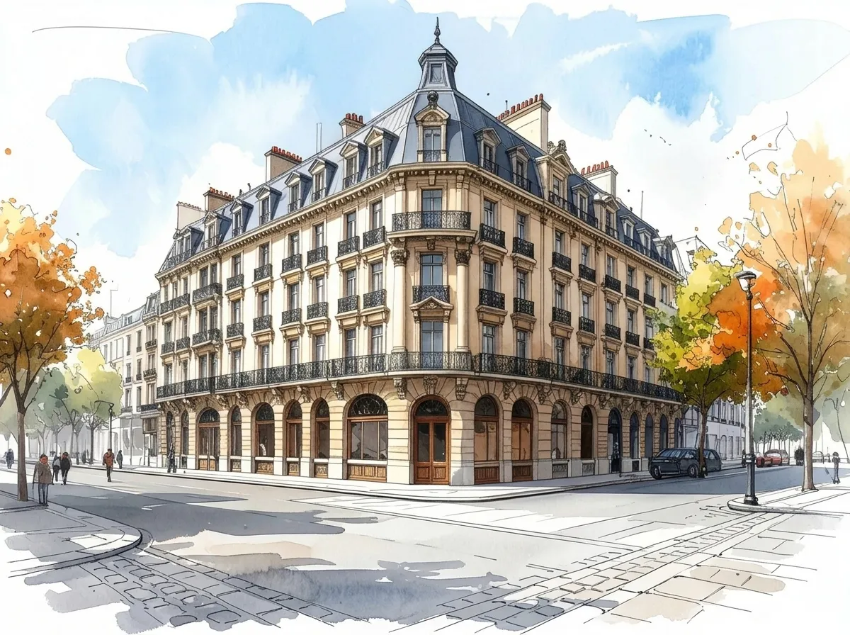 AI sketch generator producing a detailed architectural ink sketch of a building