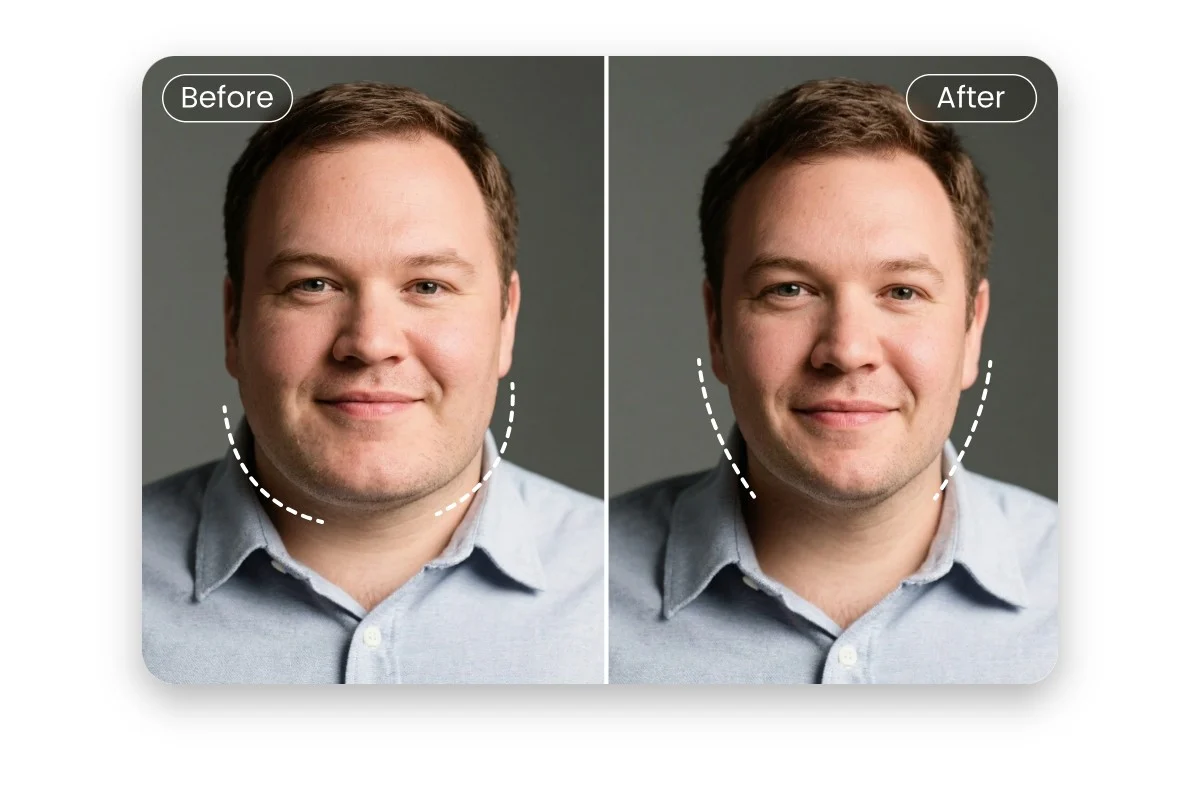 Filtro skinny IA retrato profesional – foto de perfil pulida con adelgazamiento natural