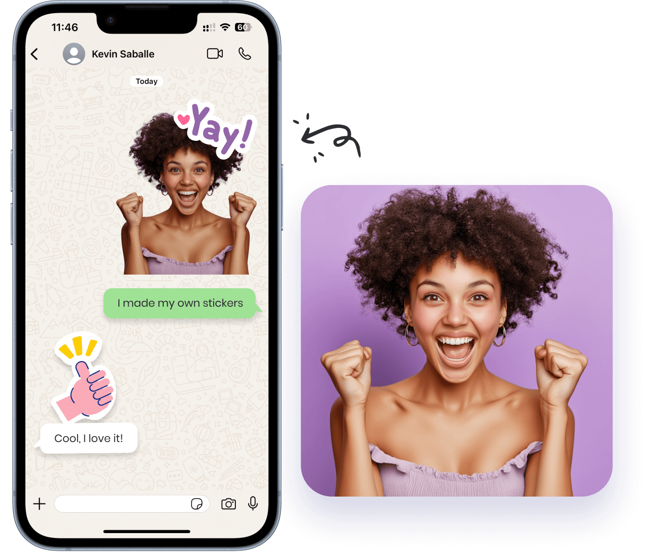 AI-generated cartoon sticker from a selfie photo with bold die-cut outline and vibrant colors