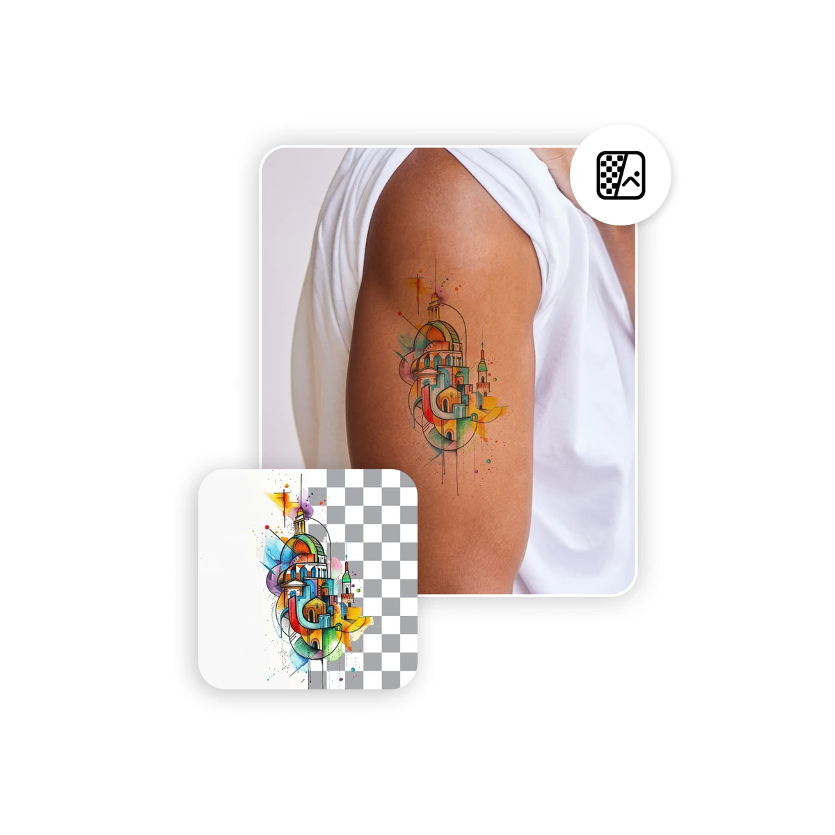 KI-Tattoo-Generator-Design auf dem Unterarm einer Person mit realistischer Platzierung