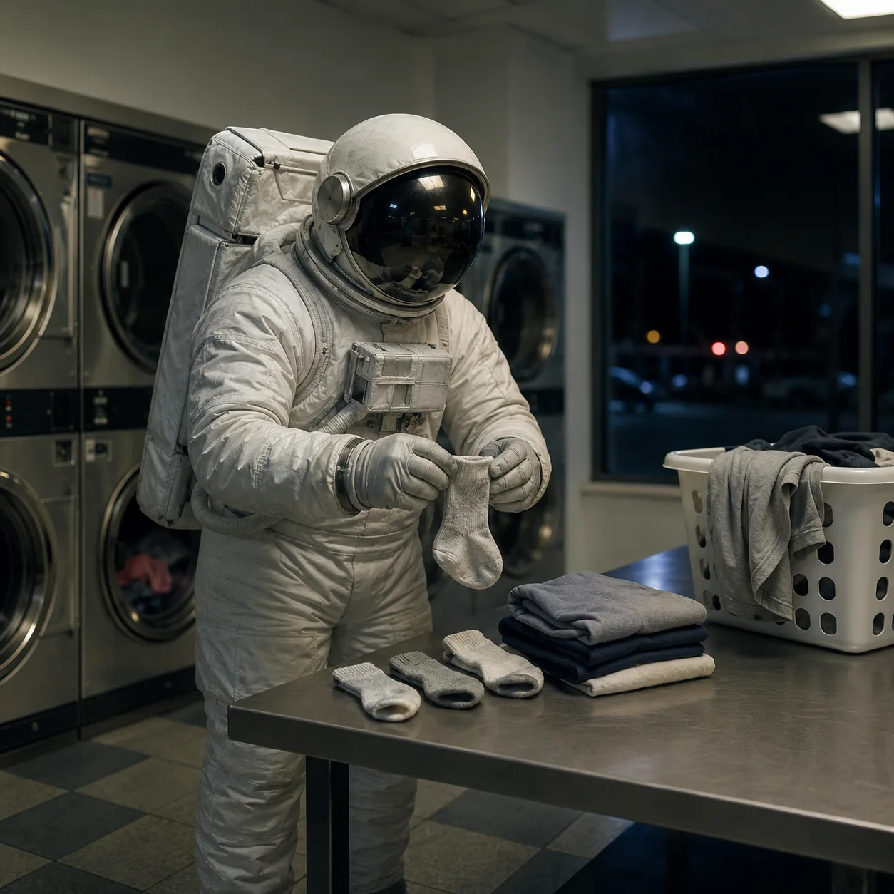 Astronauta em uma lavanderia