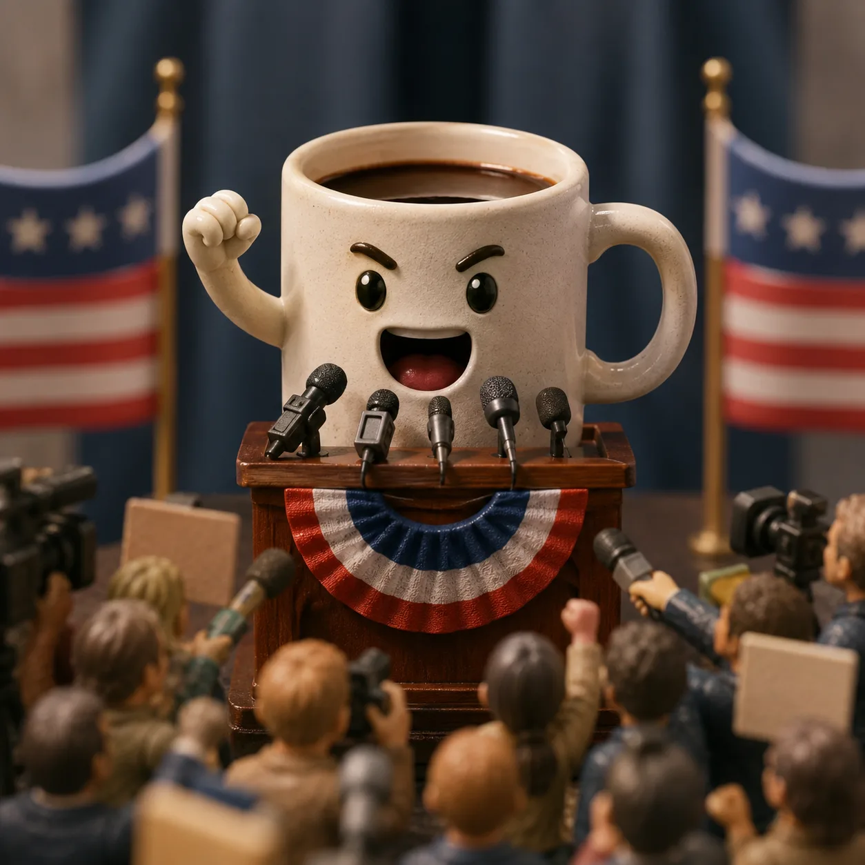 Uma caneca de café se candidata a prefeito
