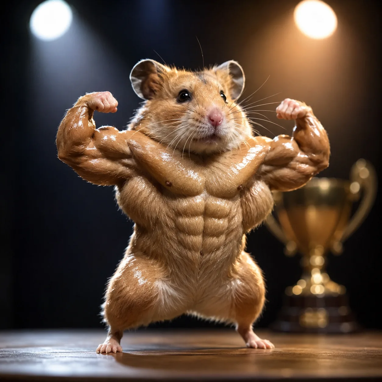 Ensaio fotográfico de um hamster fisiculturista