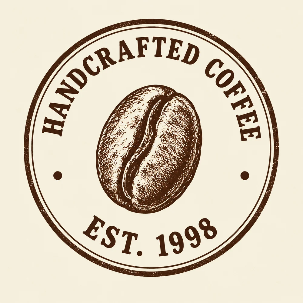 Before: round coffee roaster badge showing 1998