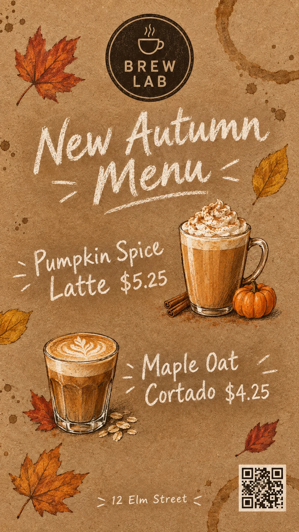 After: the same coffee shop menu story showing $5.25