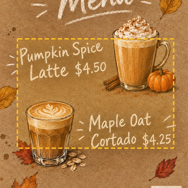 A large box around two menu items and their prices