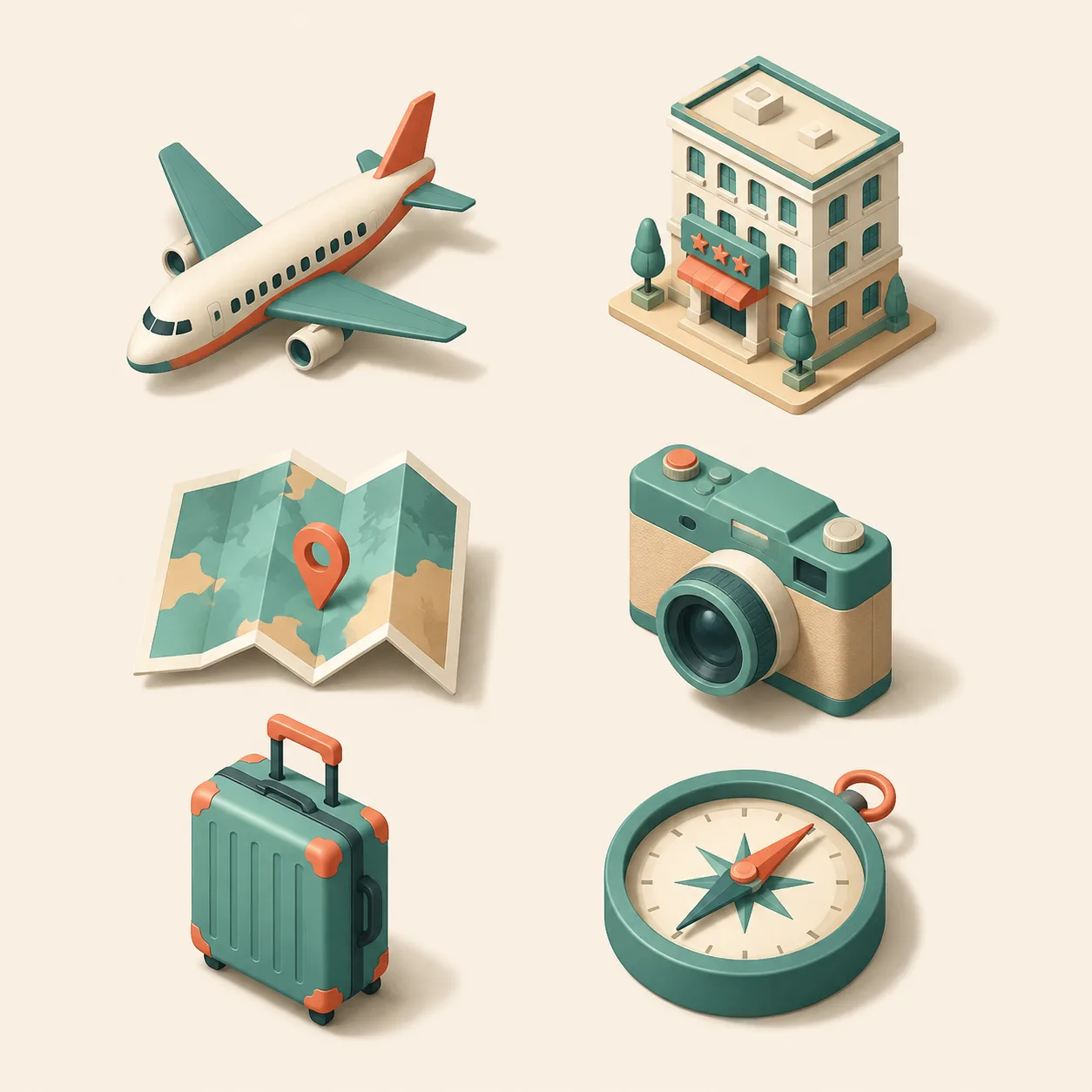 Reisebogen mit 6 Icons