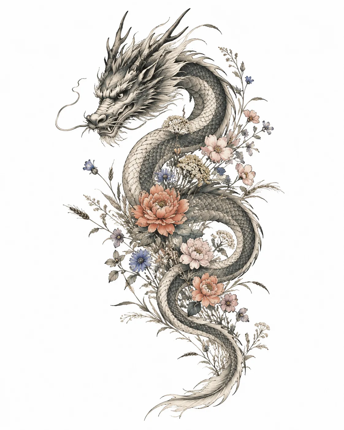 Dragon et fleurs sauvages