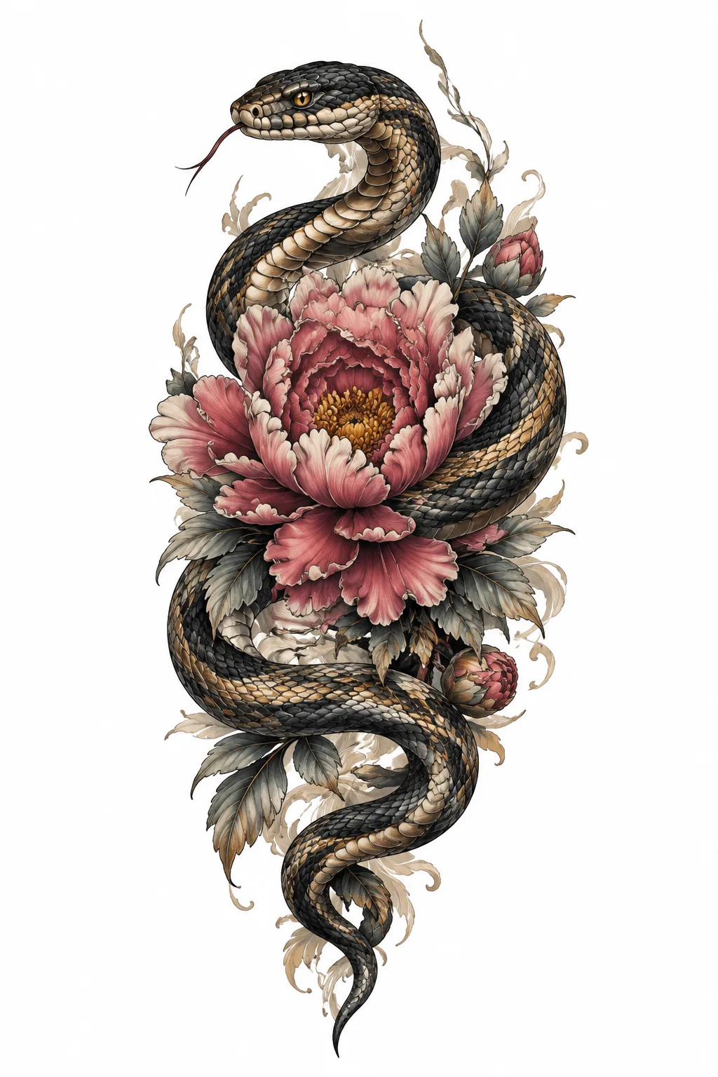 Serpent et pivoine