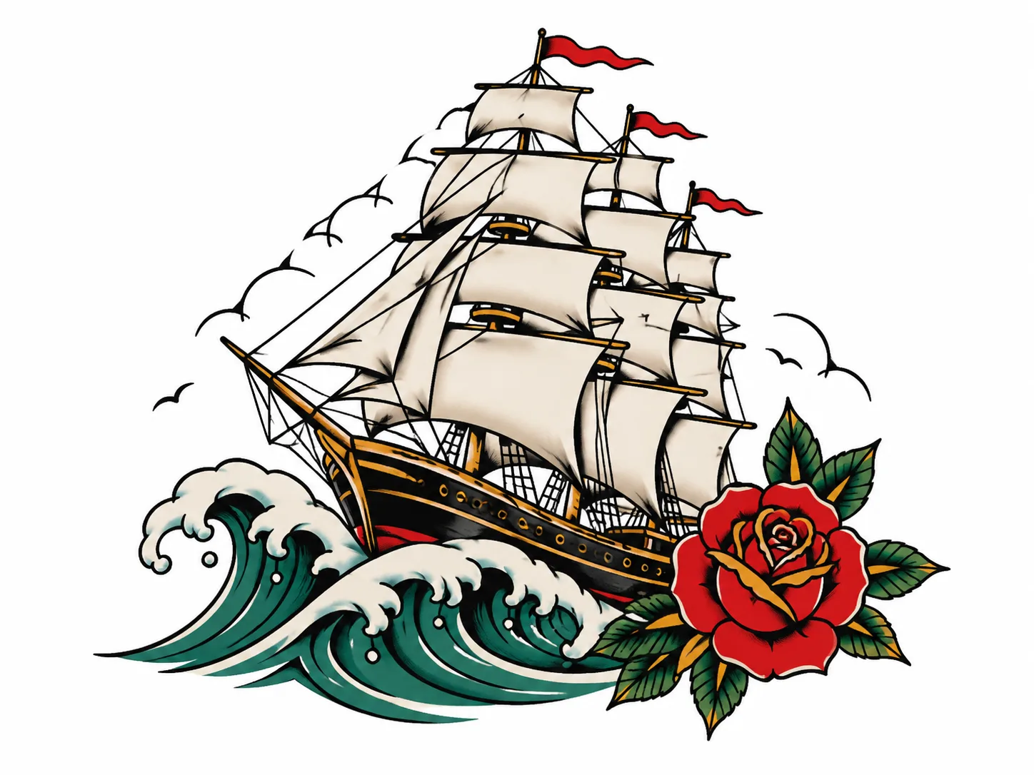 Navire et rose