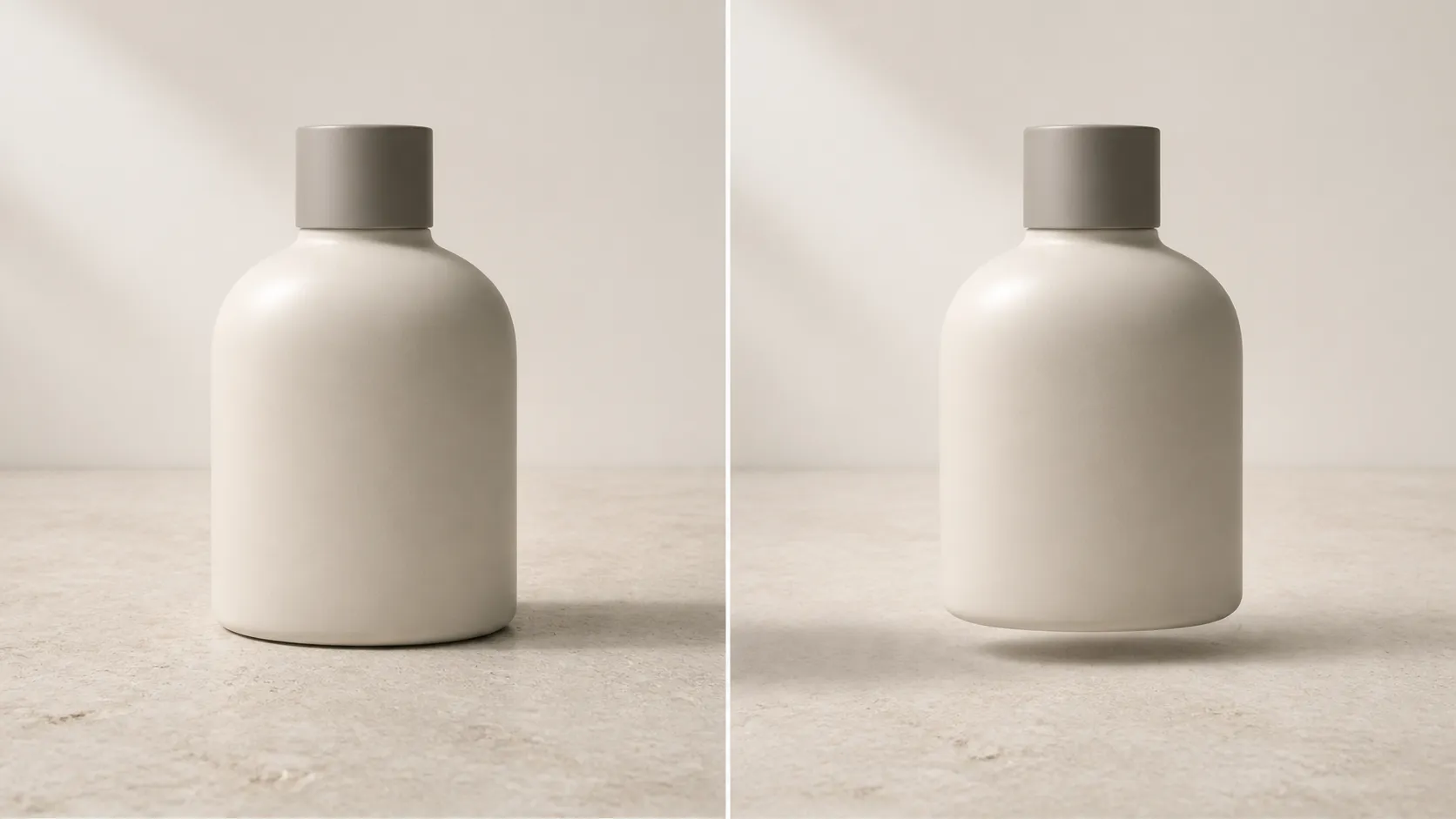 Comparison of coherent product lighting and a mismatched AI-generated shadow