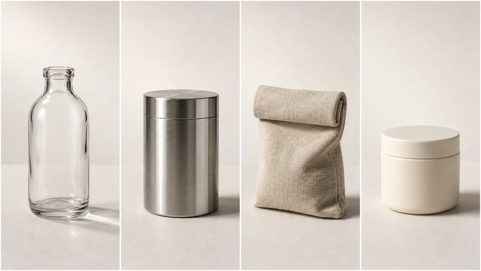 Glass, metal, fabric, and matte plastic responding differently to studio light