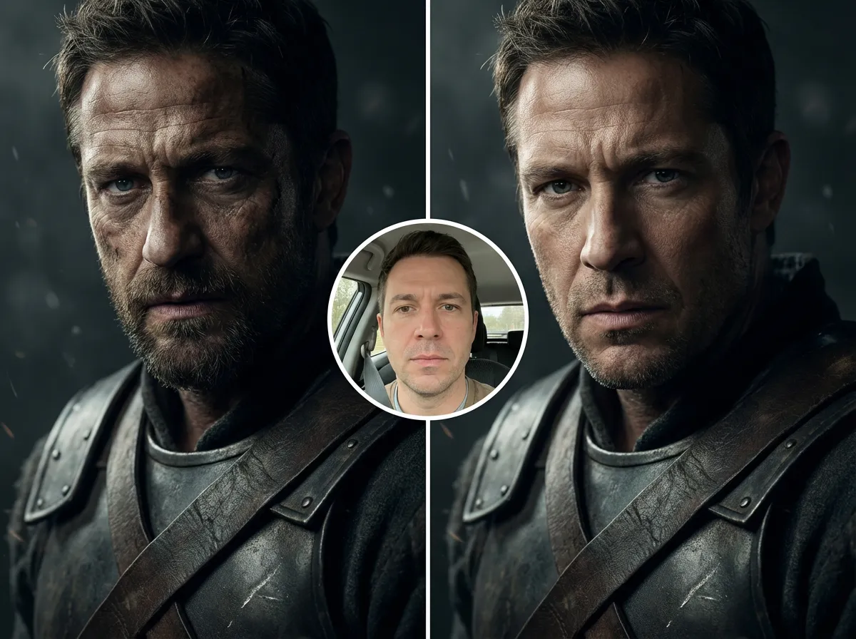 AI photo face swap example: celebrity transformation