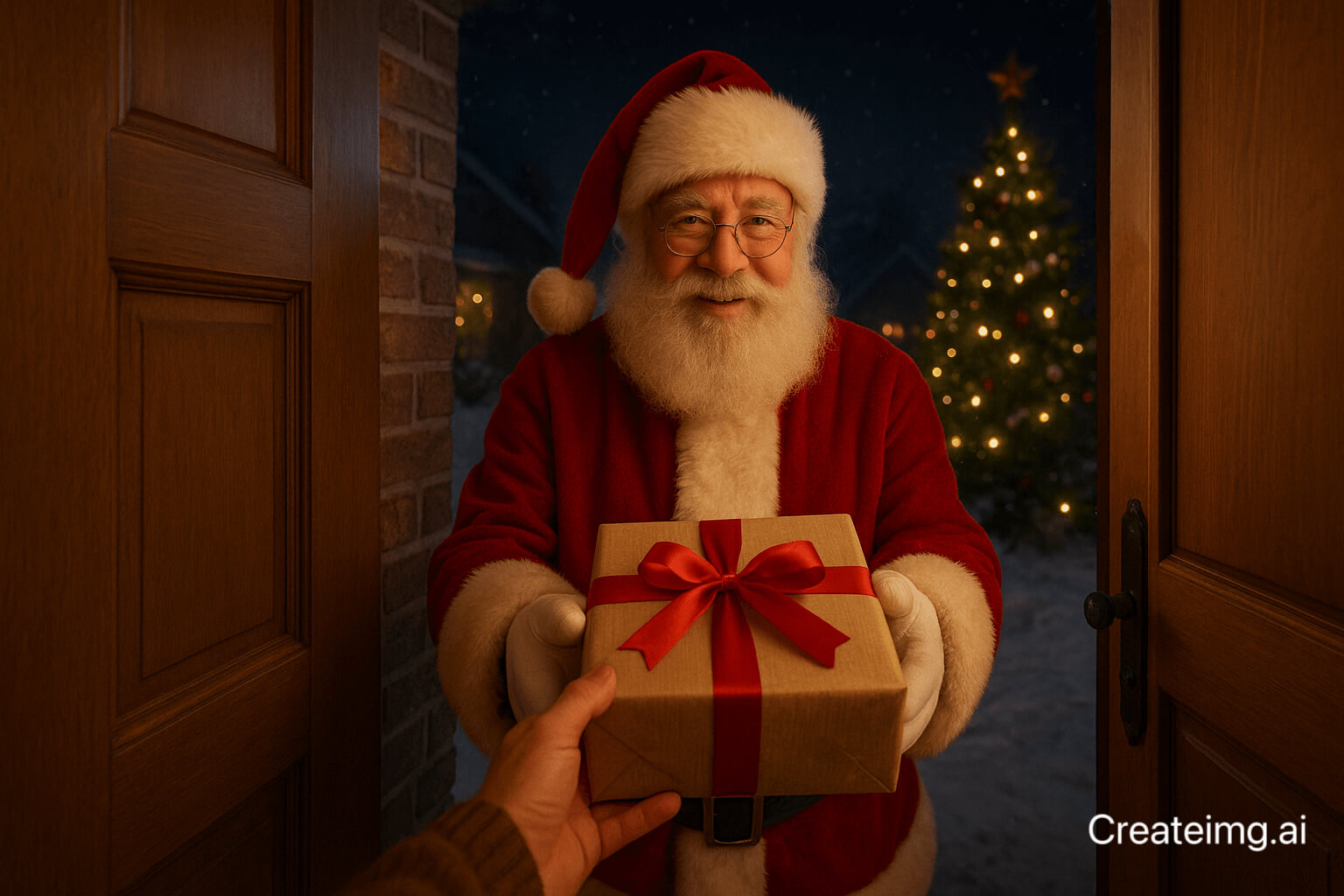 Free AI Christmas Image - Santa Delivering Gift