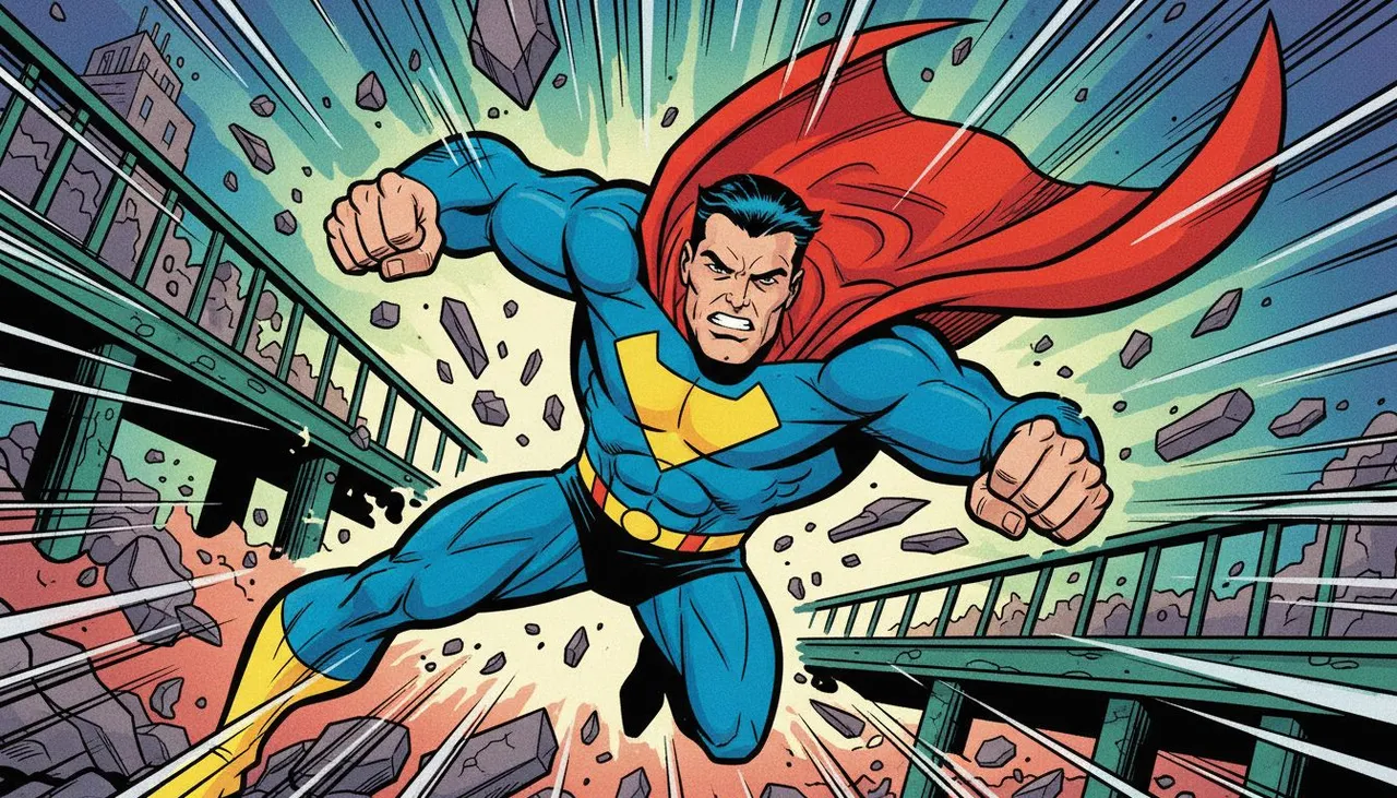 2D comic illustration created by Flux.1 Kontext AI model — expressive motion lines, dramatic perspective, and energetic composition