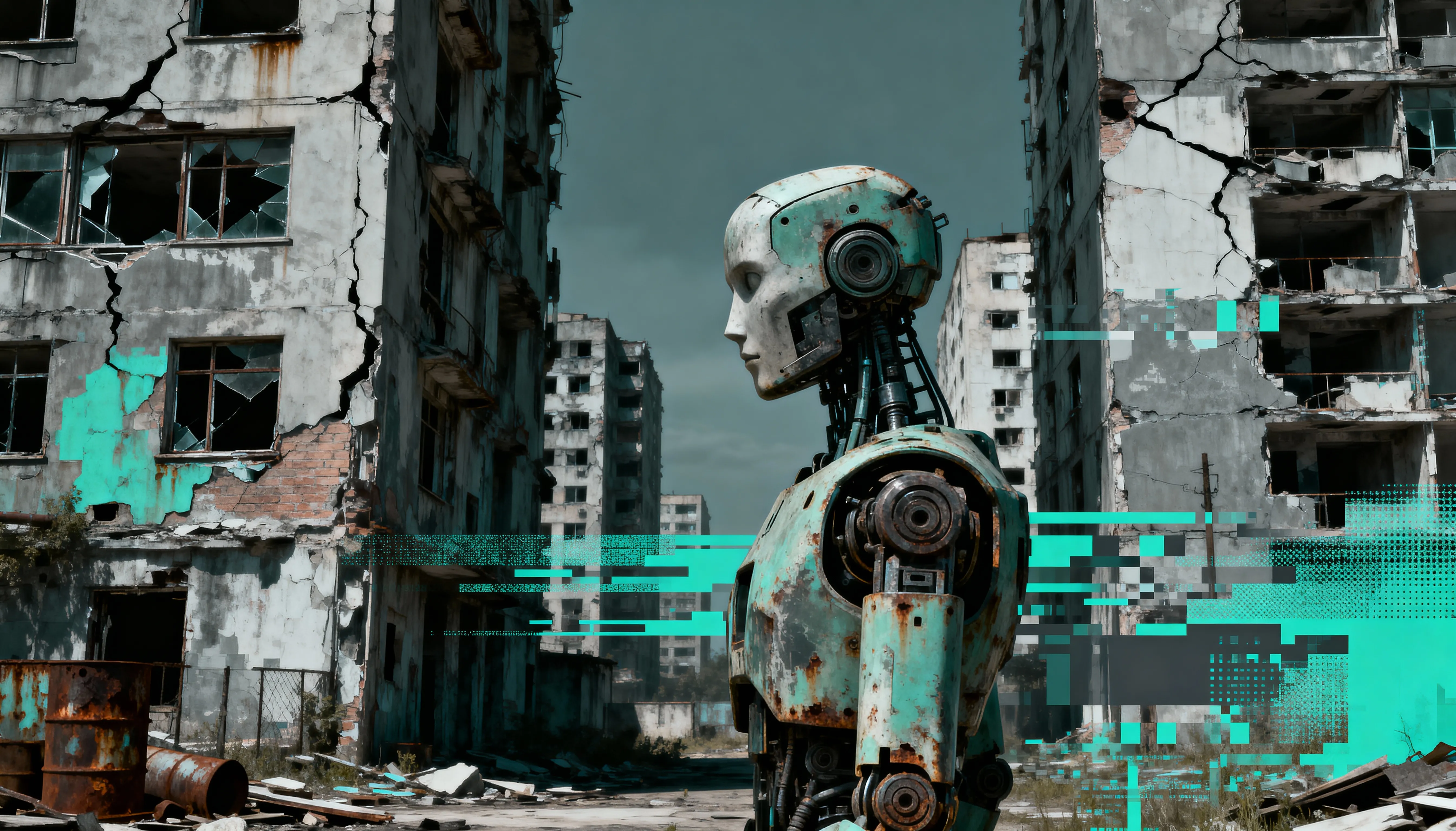 Glitch Art Urban Decay scene created with Createimg.AI, combining futuristic distortions and moody digital tones.