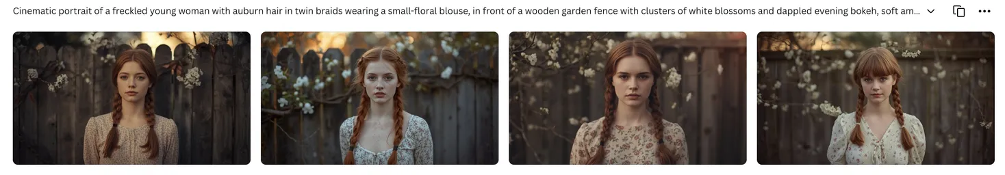 Cinematic vintage-style portrait generated by Canva AI image tool, showing film grain texture and warm color palette.
