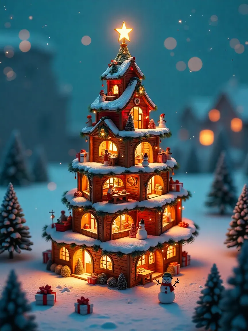 Creative 3D Christmas diorama with floating “Merry Christmas” text and star