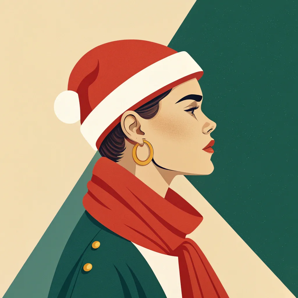 Fashion-poster inspired minimalist Christmas avatar with clean flat colors