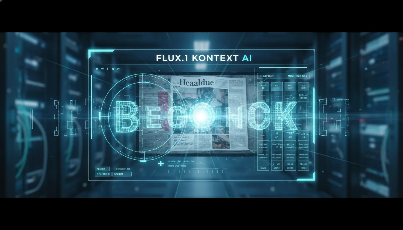 Flux.1 Kontext AI analyzing typography with glowing grids and holographic layout precision visualization