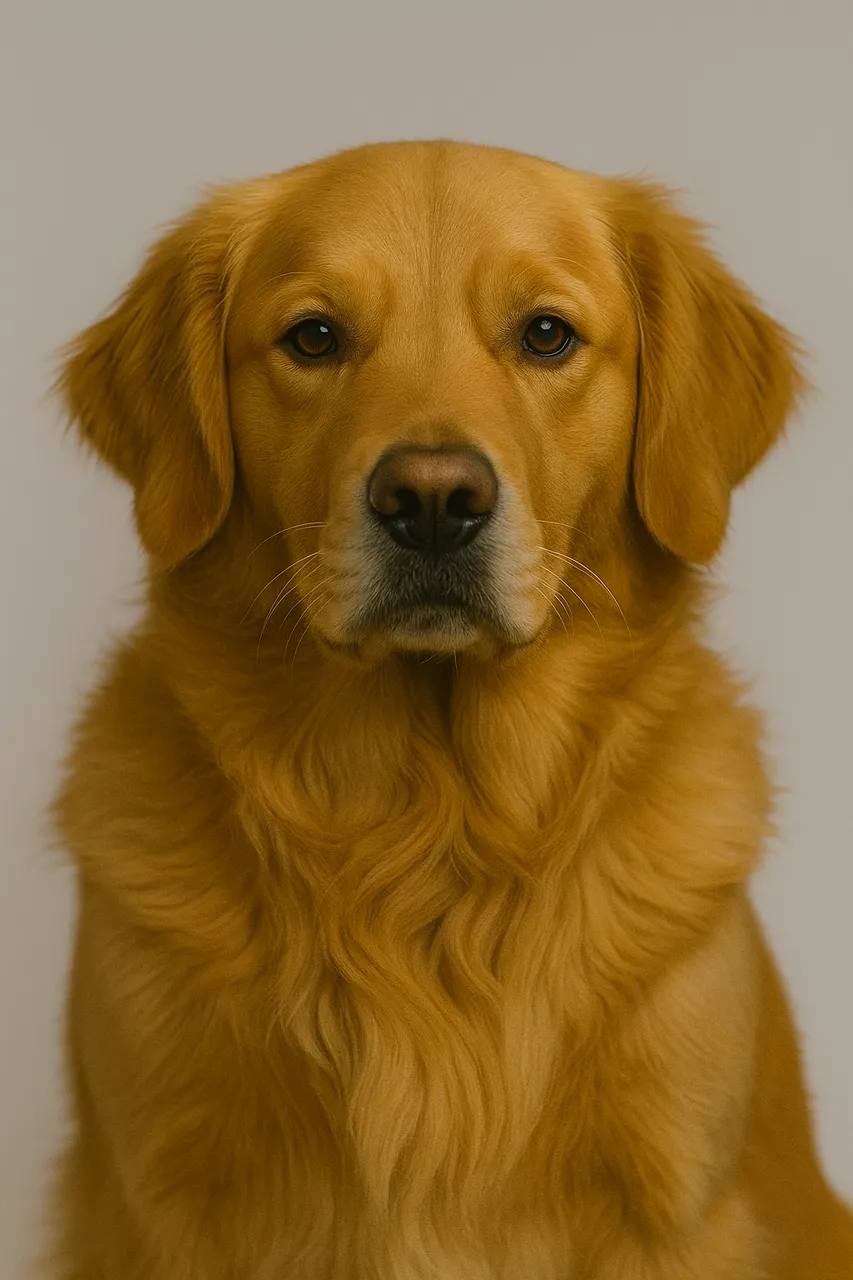  A photorealistic portrait of a golden retriever with soft lighting and detailed fur texture.