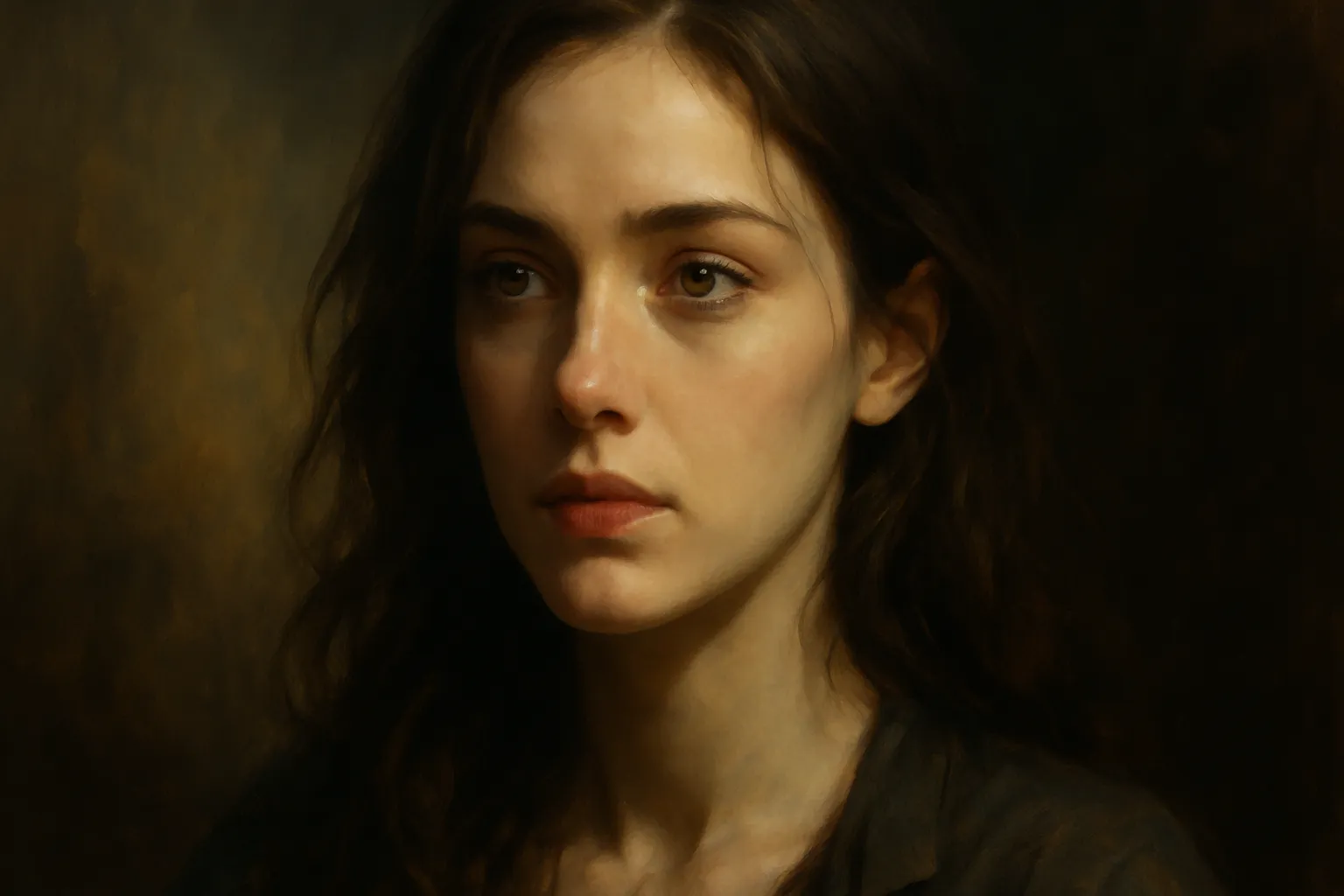 Realistic portrait created by AI Text to Image generator, showing expressive emotion and detailed lighting